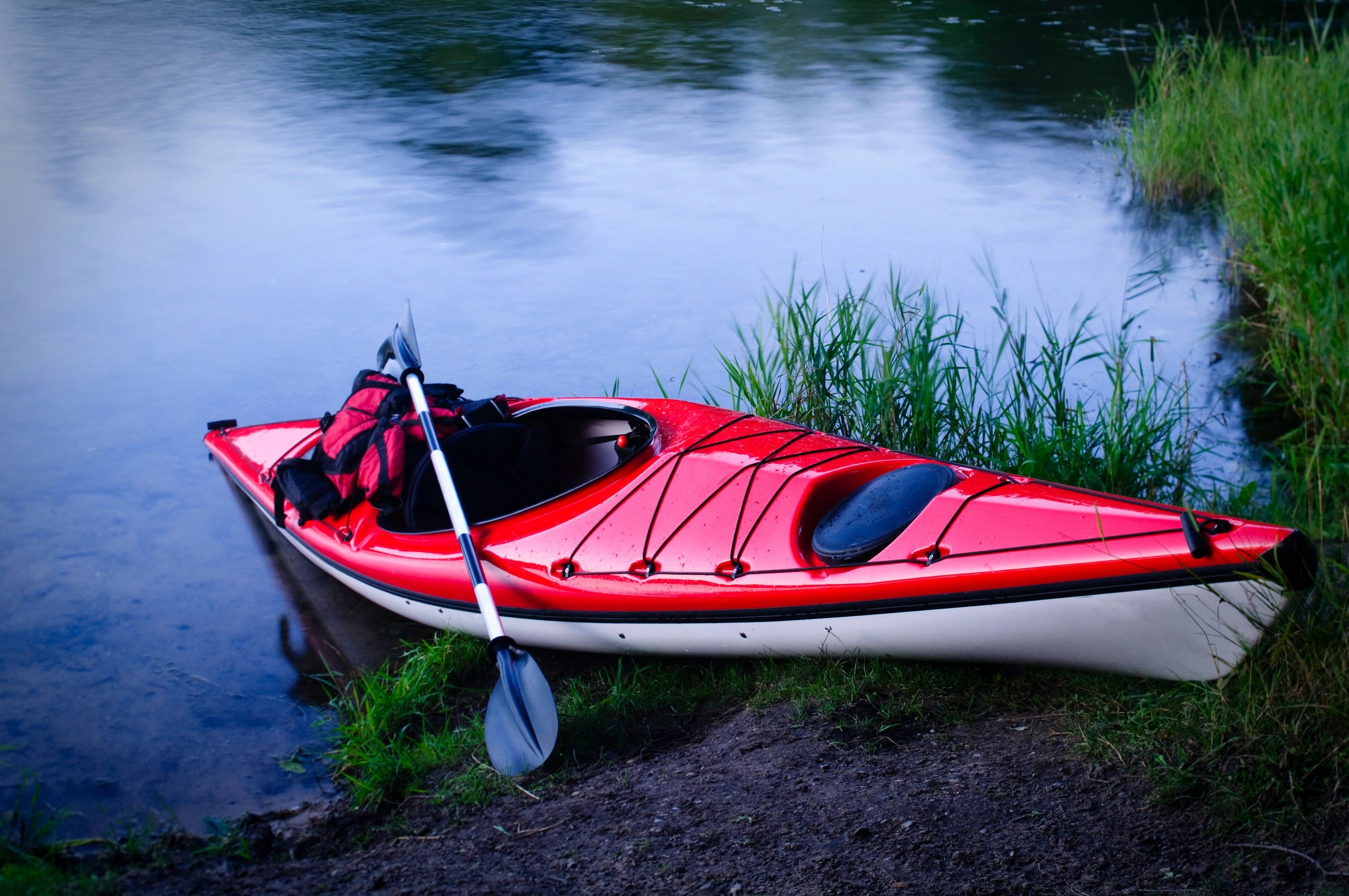 Outdoor gear near the shoreline