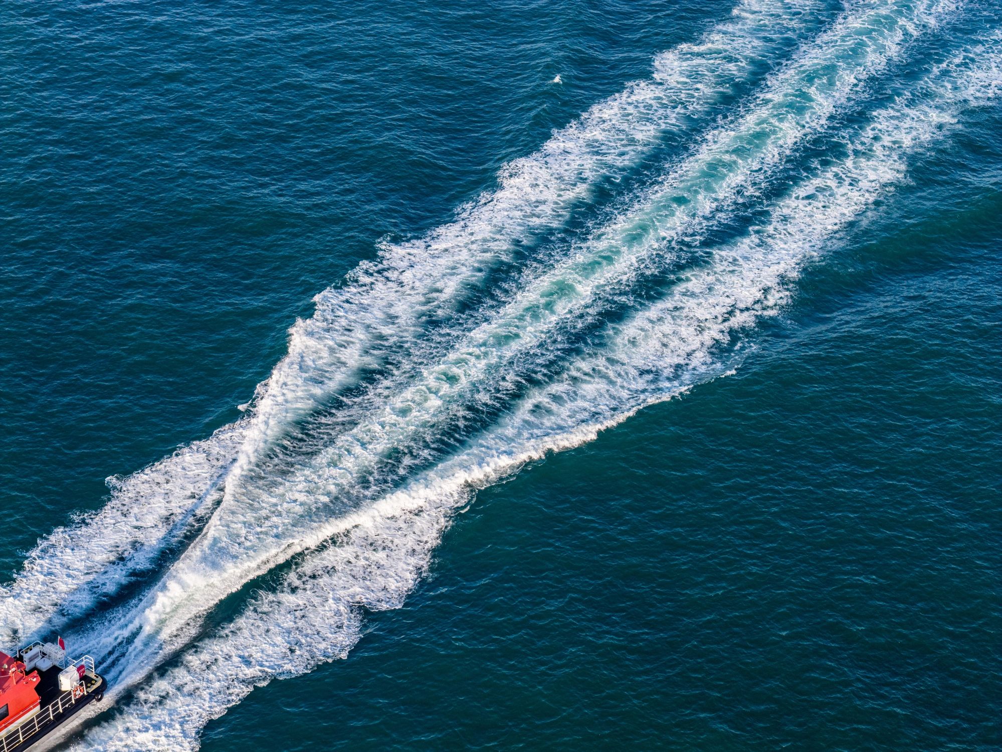 Boat wake on open water